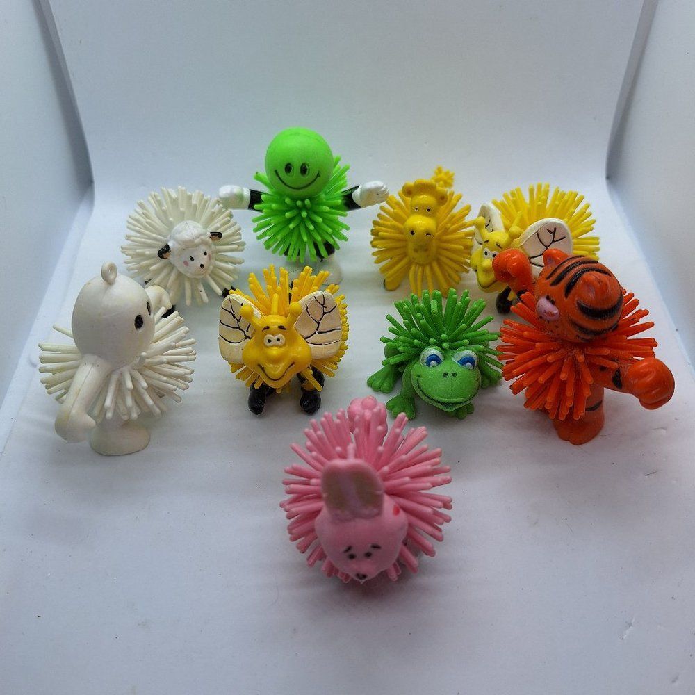 Happy Smile Face Animals Figure Koosh Rubber Ball Vintage 2" Lot of 9
